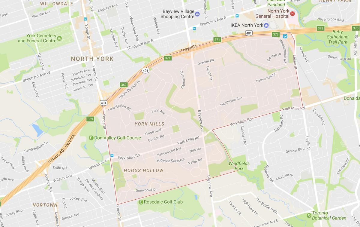 Mappa di York Mills quartiere di Toronto