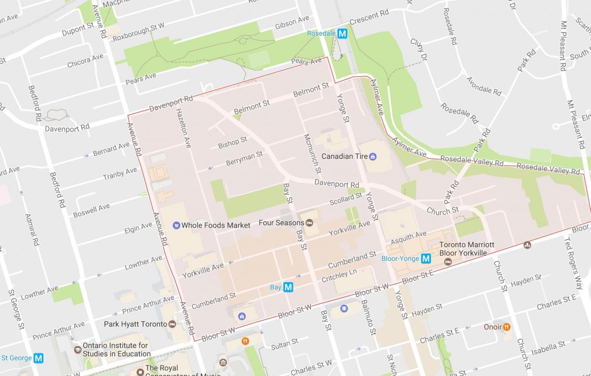 Mappa del quartiere di Yorkville Toronto