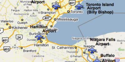 Mappa di Aeroporti vicino Toronto