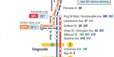 La mappa dei tram della linea 501 Regina
