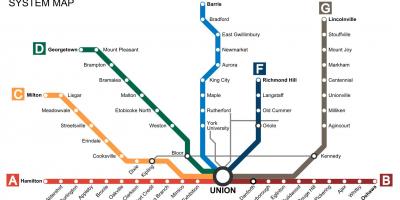 Mappa di Toronto, i treni Vanno in Transito