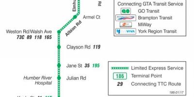 Mappa di TTC 186 Wilson Razzo autobus Toronto