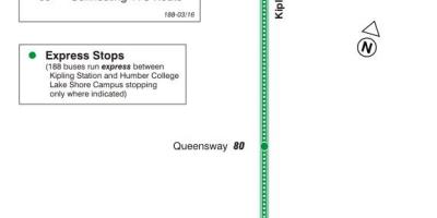 Mappa di TTC 188 Kipling Sud Razzo autobus Toronto