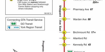 Mappa di TTC 190 Scarborough Centro Razzo autobus Toronto