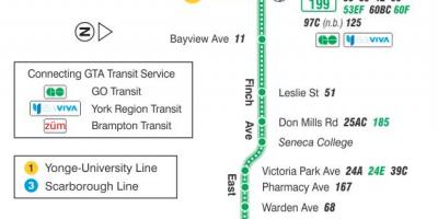 Mappa di TTC 199 Finch Razzo autobus Toronto