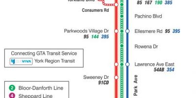 Mappa di TTC 24 Victoria Park autobus Toronto