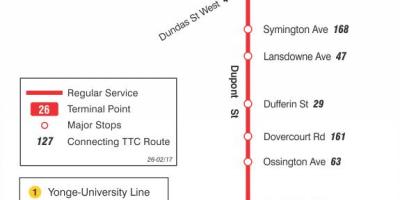 Mappa di TTC 26 Dupont linea di autobus Toronto