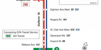 Mappa di TTC 29 Dufferin autobus Toronto