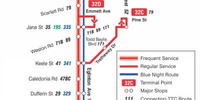 Mappa di TTC 32 Eglinton West bus rotta Toronto