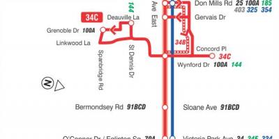 Mappa di TTC 34 Eglinton Est autobus Toronto