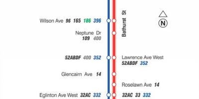 Mappa di TTC 7 Bathurst autobus Toronto