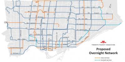 Mappa di TTC pernottamento rete Toronto
